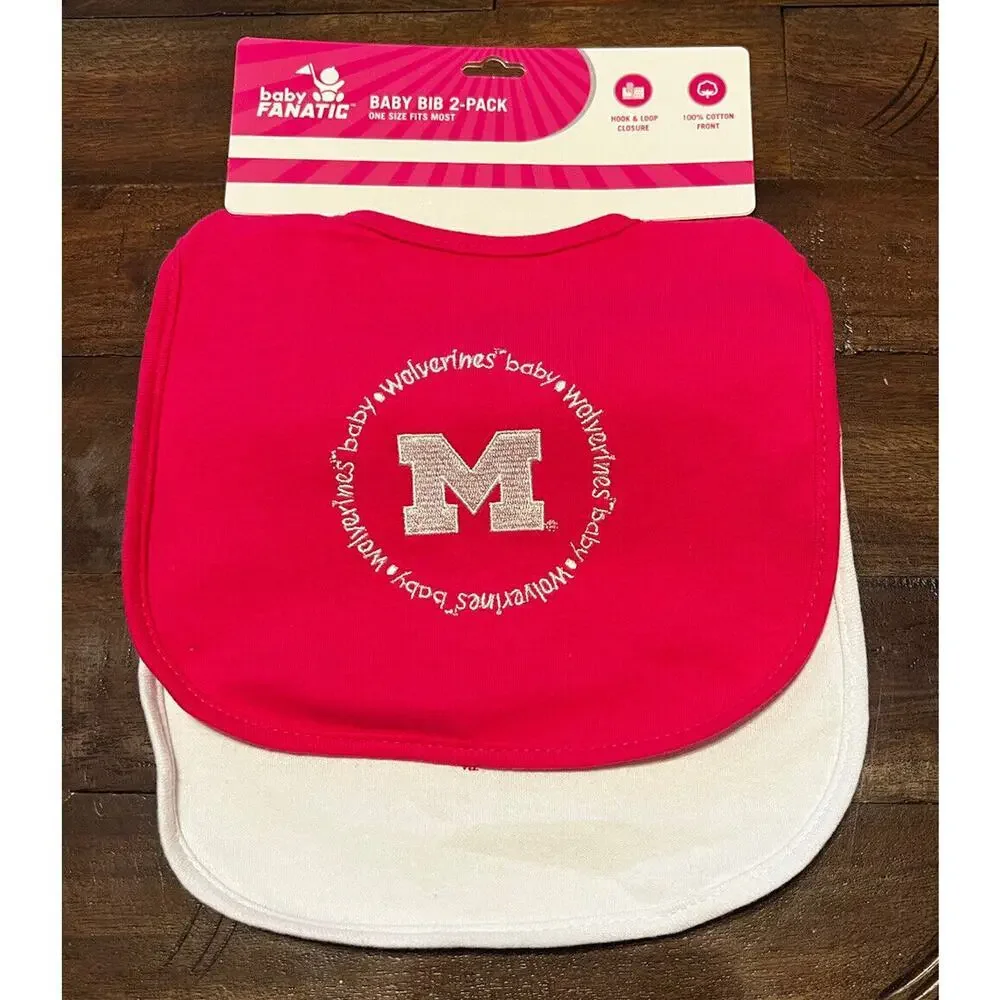 NEW Michigan Wolverines Baby Fanatics Baby Girl Bib Set Of 2 Hot Pink White
